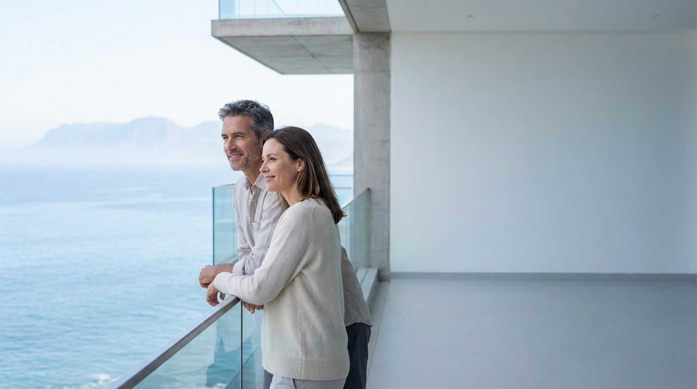 Couple enjoying freedom on a balcony